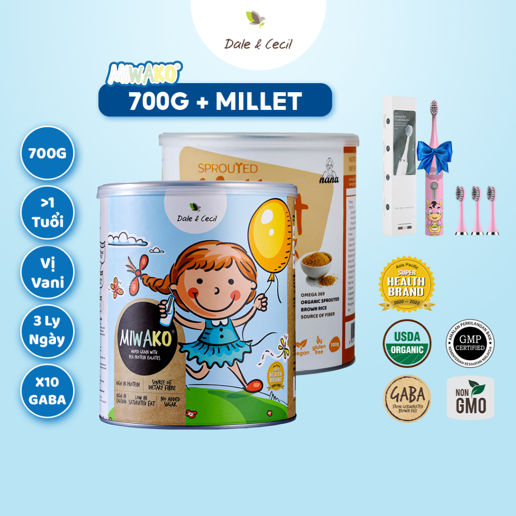 Sữa Miwako Vị Gạo Hộp 700g + Sữa Hạt Dinh Dưỡng Millet Nguyên Vị Hộp 700g - Miwako Official Store