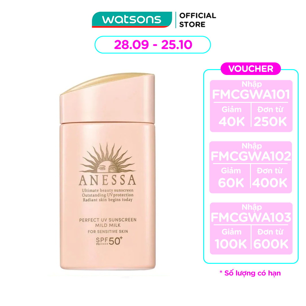 [Mã FMCGWAT92 giảm 10% đơn 400K] Sữa Chống Nắng Anessa Cho Da Nhạy Cảm UV SPF50+/PA++++ 60ml