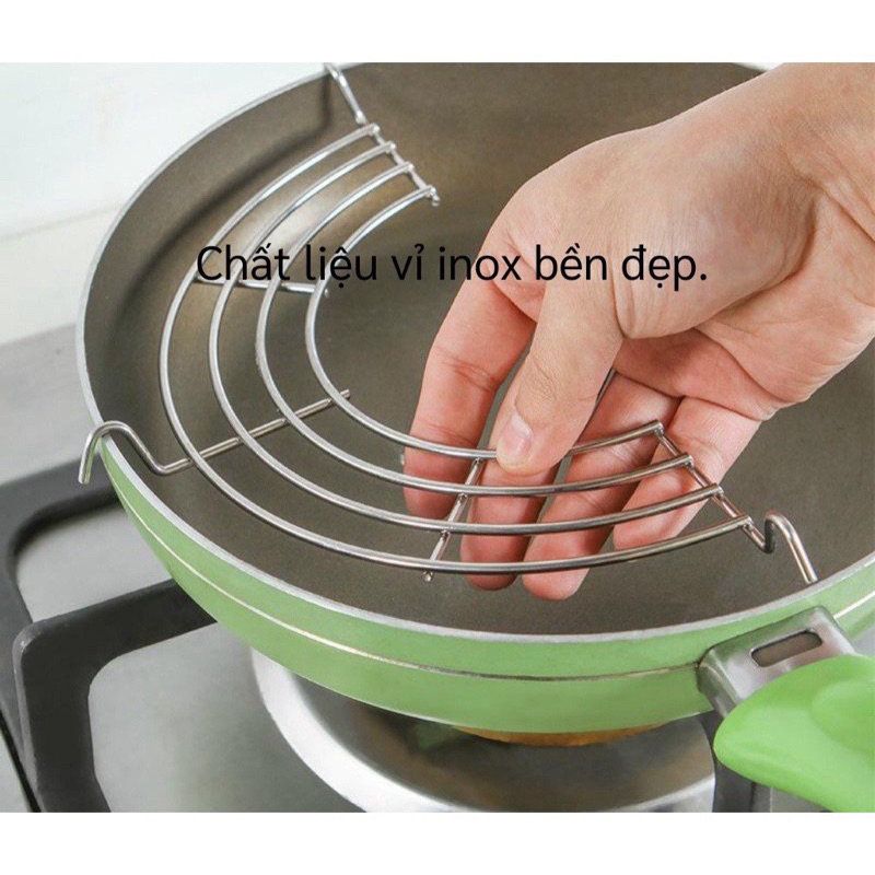 Vỉ gác chảo chiên, rán dầu mỡ bằng inox tiện dụng, hữu ích