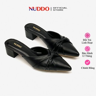 Giày Sục Nữ Mũi Nhọn Da Mềm Phối Nơ Đế Vuông 3 Phân, Dép Guốc Nữ Thời Trang NUDDO _ NUSU3