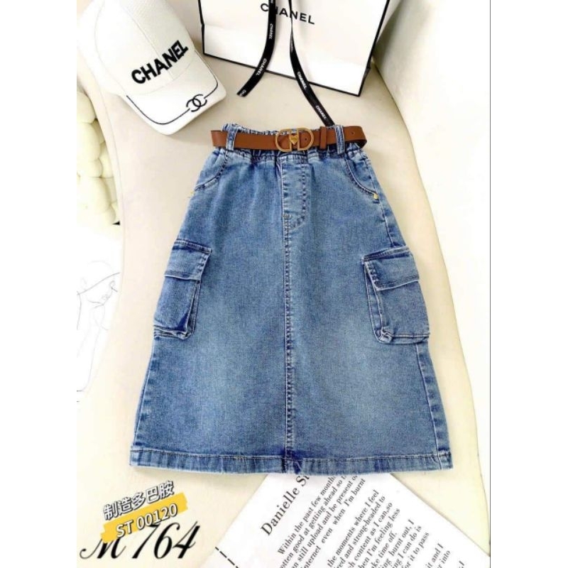 Chân váy bò lệch rách cho bé gái, chân váy jeans dài cho bé gái