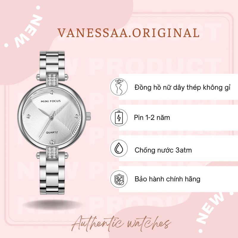 Đồng hồ nữ thạch anh chính hãng Mini Focus dây kim loại đi kèm với box + phụ kiện chính hãng