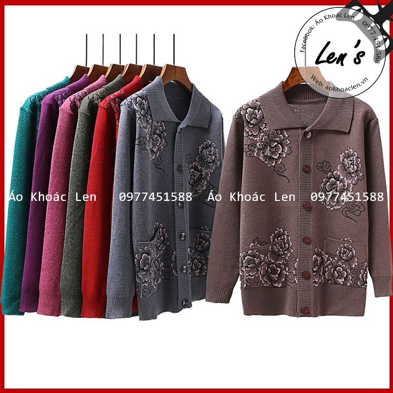 Áo Khoác Trung Niên Cổ Bẻ Hoa Mẫu Đơn Dây