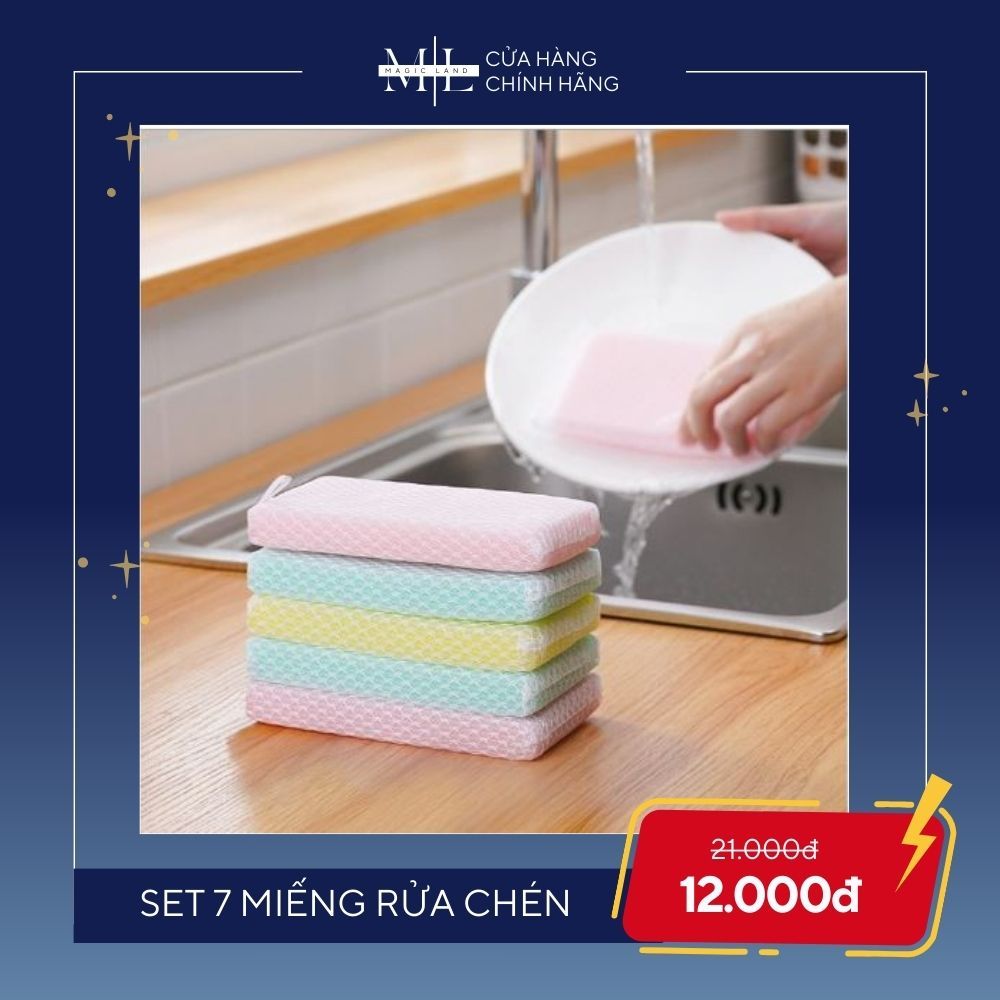 Set 7 miếng mút lưới rửa chén bát tạo bọt kháng khuẩn DAISO Nhật Bản