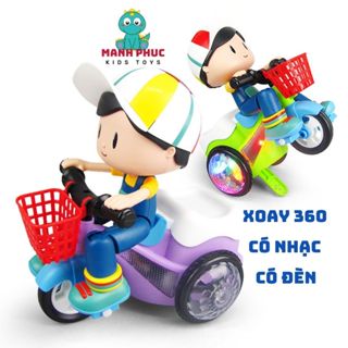 Đồ chơi cậu bé shoper đi xe đạp, bốc đầu xoay 360 độ, chạy pin có đèn có nhạc vui nhộn cho bé, không kèm pin.