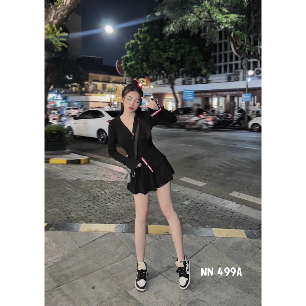 Sét Đồ Nữ Chân Váy Xếp Ly & Áo Cadigan Len Tăm Tay Dài Loại 1 Thời Trang Phong Cách Trẻ Trung