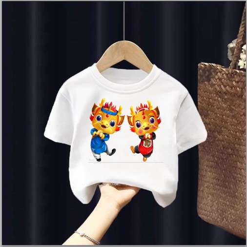 Áo thun tết cho bé,in hình 2 chú rồng con đi chúc tết