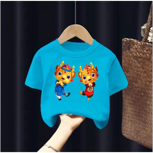 Áo thun tết cho bé,in hình 2 chú rồng con đi chúc tết