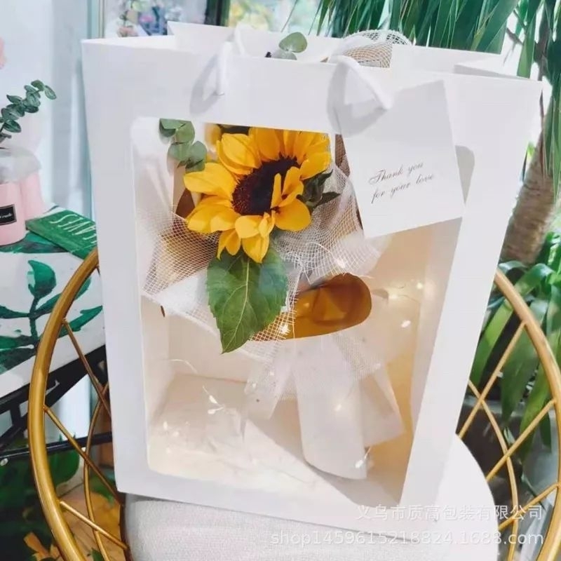 COMBO 10 TÚI GIẤY TRẮNG MẶT KÍNH TẶNG KÈM THIỆP TREO MINI KT 25X35CM, ĐÁY 13CM