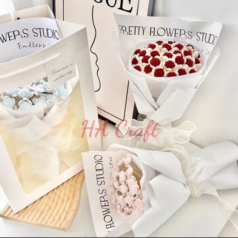 COMBO 10 TÚI GIẤY TRẮNG MẶT KÍNH TẶNG KÈM THIỆP TREO MINI KT 25X35CM, ĐÁY 13CM