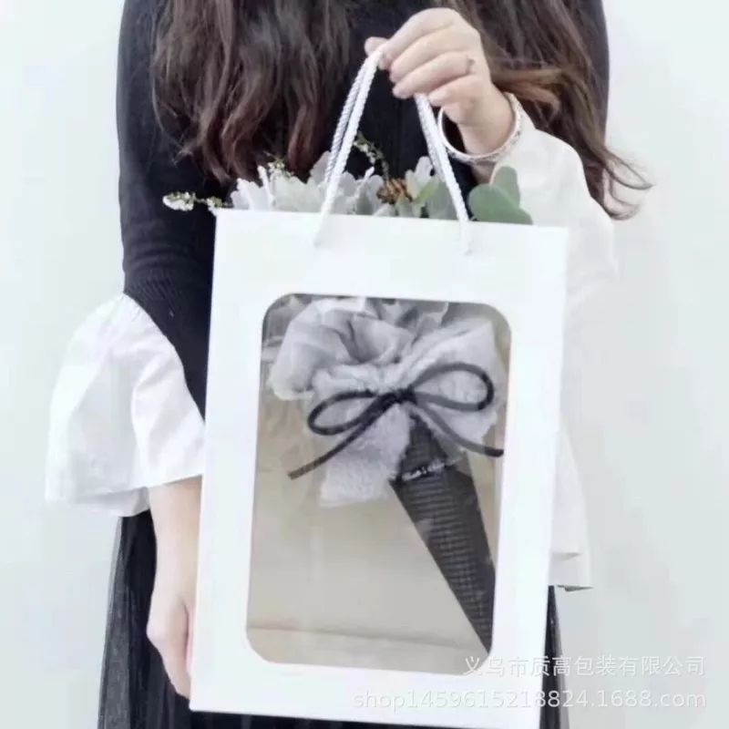 COMBO 10 TÚI GIẤY TRẮNG MẶT KÍNH TẶNG KÈM THIỆP TREO MINI KT 25X35CM, ĐÁY 13CM