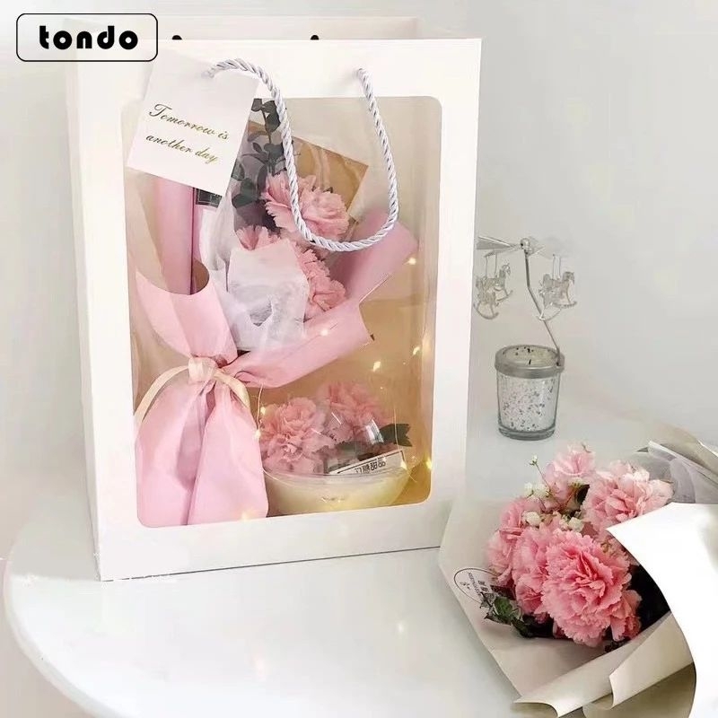 COMBO 10 TÚI GIẤY TRẮNG MẶT KÍNH TẶNG KÈM THIỆP TREO MINI KT 25X35CM, ĐÁY 13CM