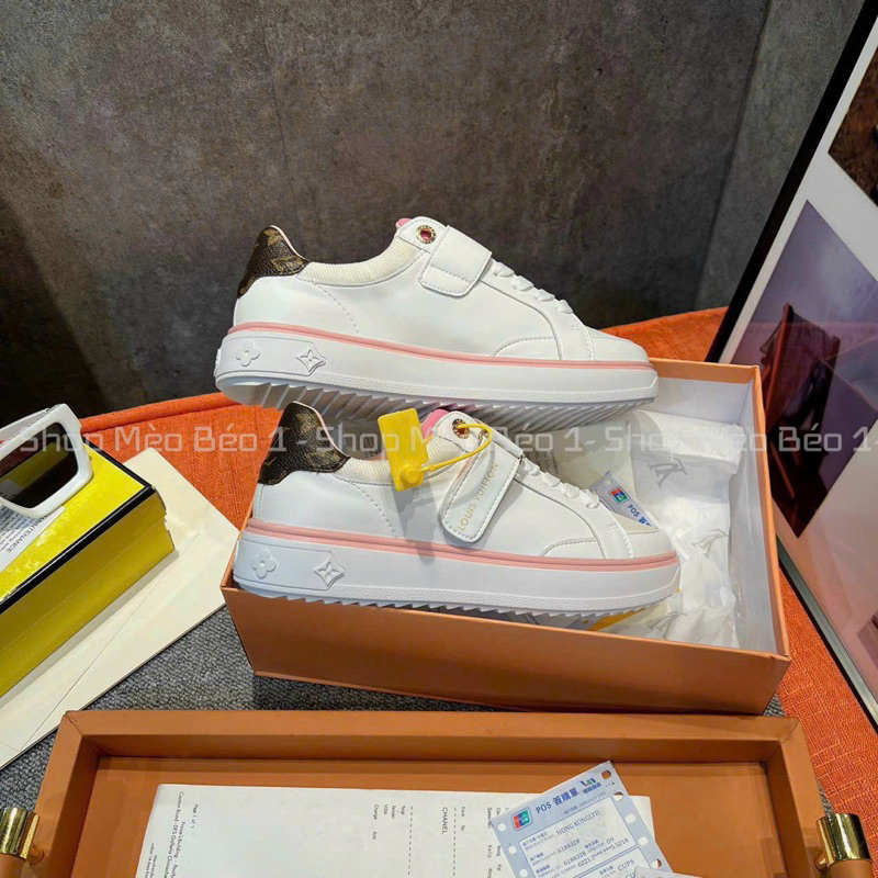 Giày thể thao lv trắng viền hồng gót pha fullbox