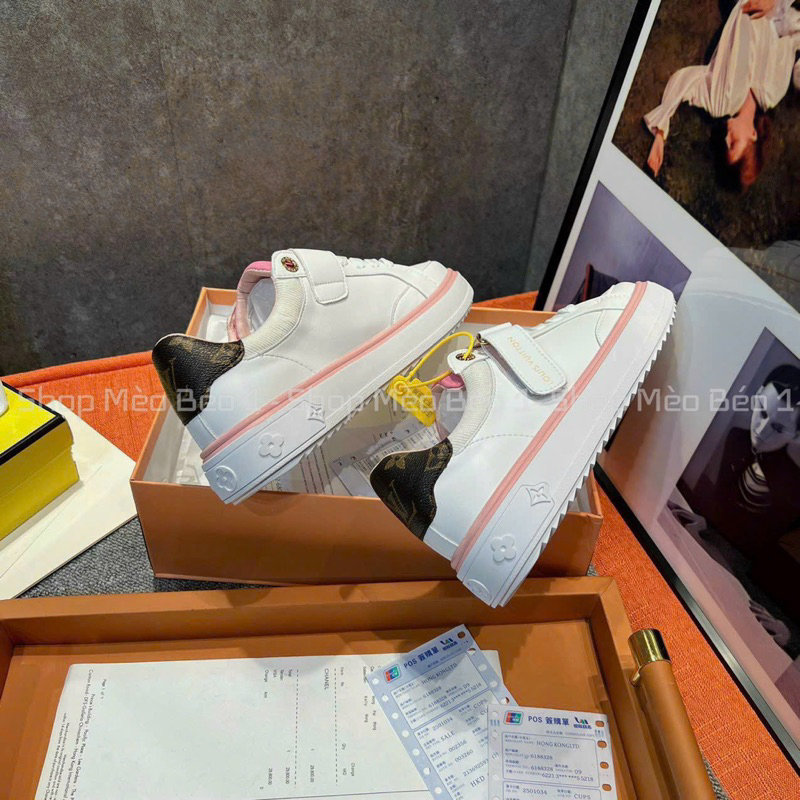 Giày thể thao lv trắng viền hồng gót pha fullbox