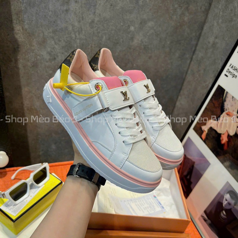 Giày thể thao lv trắng viền hồng gót pha fullbox