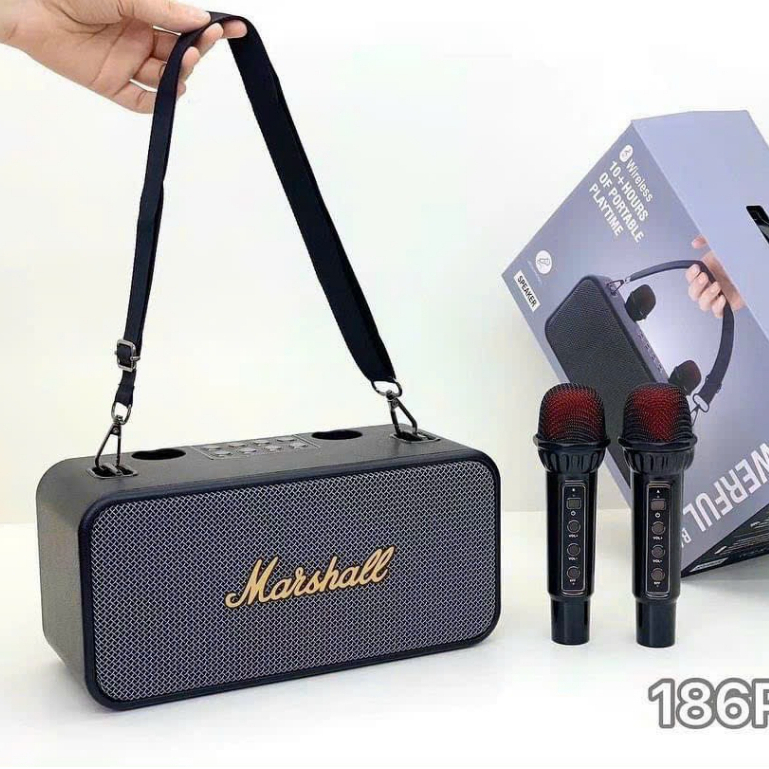 Loa bluetooth karaoke K186 kèm 2 micro không dây xách tay công xuất 20W âm thanh trầm ấm bass căng SV66 TECHHIGH