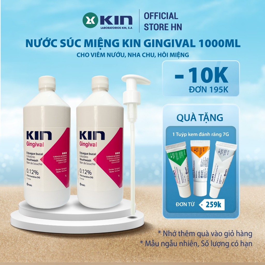 Nước Súc Miệng Kin Gingival Ngăn Ngừa Viêm Nướu Nha Chu, Hôi Miệng, Chảy Máu Chân Răng, Chai lớn 1 lít