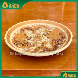 Đĩa đựng trầu cau - Đĩa xin đài âm dương - Đĩa bầy đồ lễ màu ngà vàng Bát Tràng