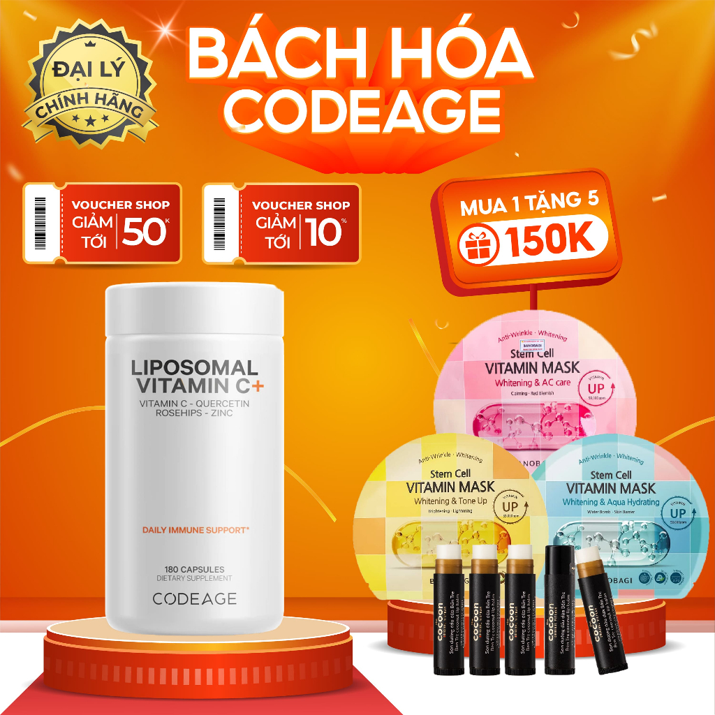 Viên uống Liposomal Vitamin C CODEAGE, dưỡng sáng đều màu da, tăng cường hệ miễn dịch 180 viên