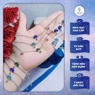 Set Bông tai Vòng tay Bạc 925 hình bông sen nhiều màu, Hoa tai Lắc tay Bạc kèm hộp đựng cao cấp - Trang Sức Cao Cấp HVJ