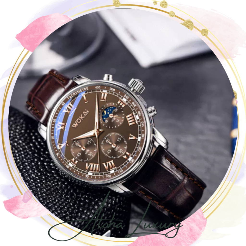 Đồng hồ nam dây da nâu Wokai1 thời trang