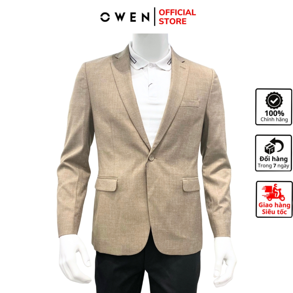 Áo khoác blazer nam demi Owen BL231696 màu be vest rời vải polyester cao cấp dáng slim fit trẻ trung lịch lãm