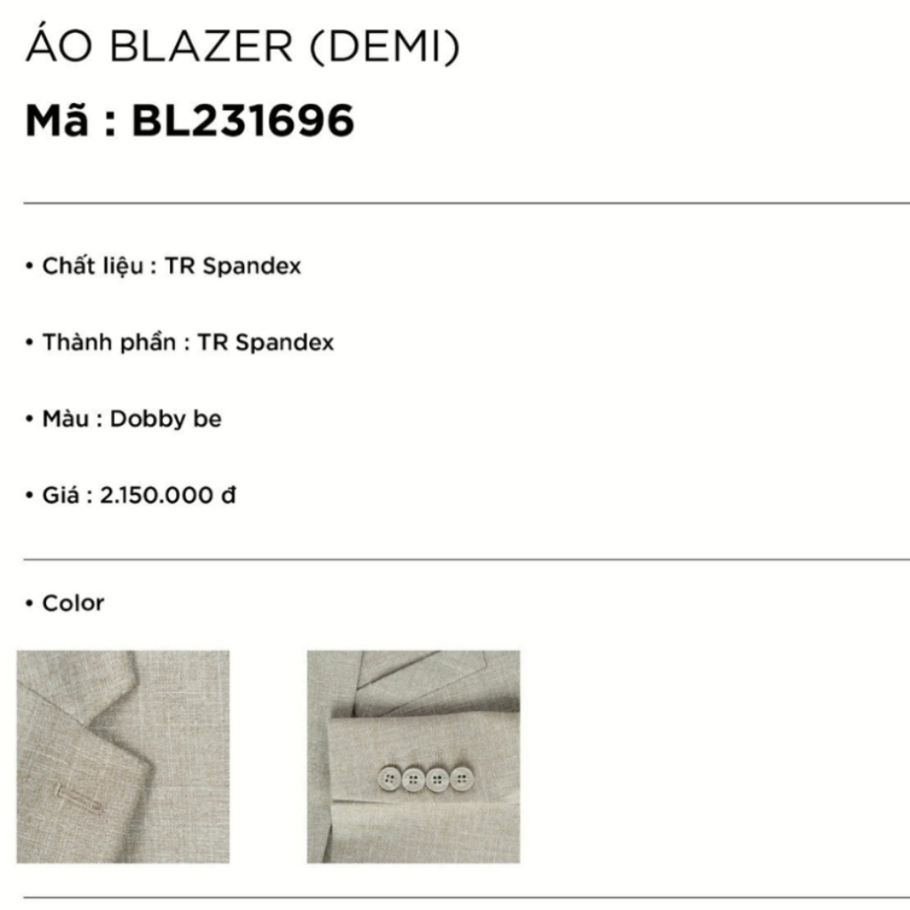 Áo khoác blazer nam demi Owen BL231696 màu be vest rời vải polyester cao cấp dáng slim fit trẻ trung lịch lãm