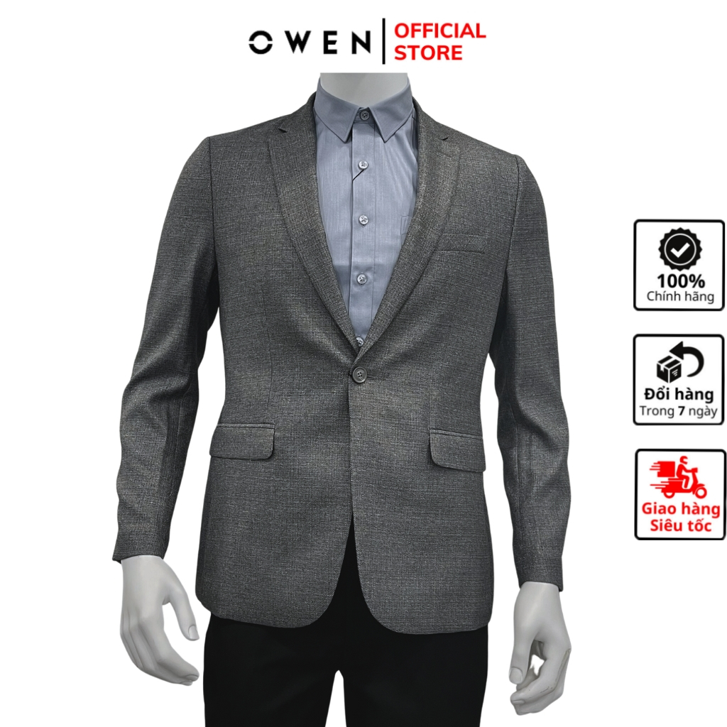 Áo khoác blazer nam demi Owen BL231720 màu xám vest rời vải polyester cao cấp dáng slim fit trẻ trung lịch lãm