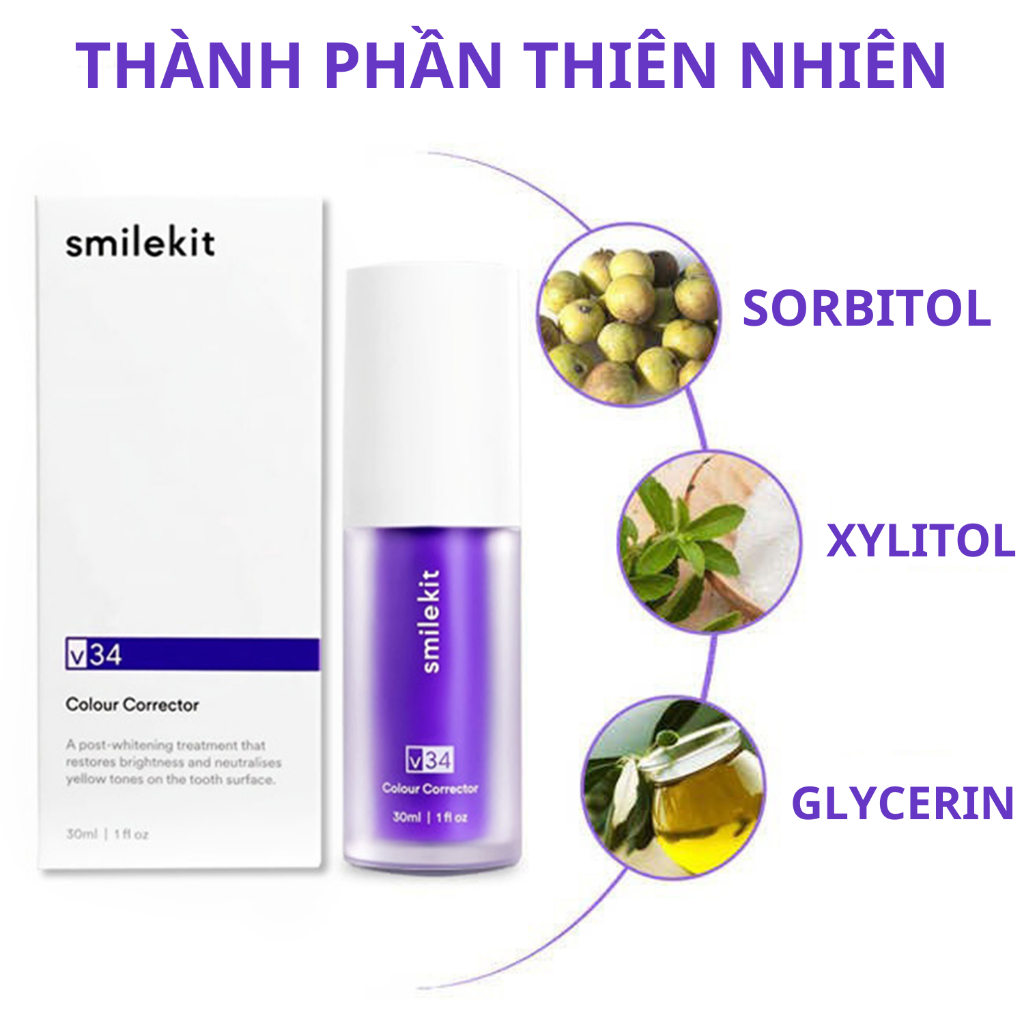 Serum trắng răng V34 SMILEKIT, Tinh chất trắng răng giúp trắng răng tự nhiên, an toàn, không ê buốt - Lọ 30ml - UNIFA