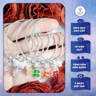 Set Lắc tay Vòng cổ Bạc 925 cỏ bốn lá đính đá, Dây chuyền vòng tay Bạc kèm hộp đựng cao cấp - Trang Sức Cao Cấp HVJ