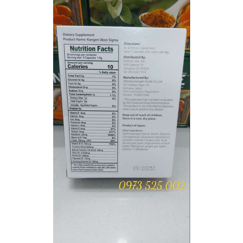 Viên uống tinh chất nghệ Kangen Ukon 100v/H