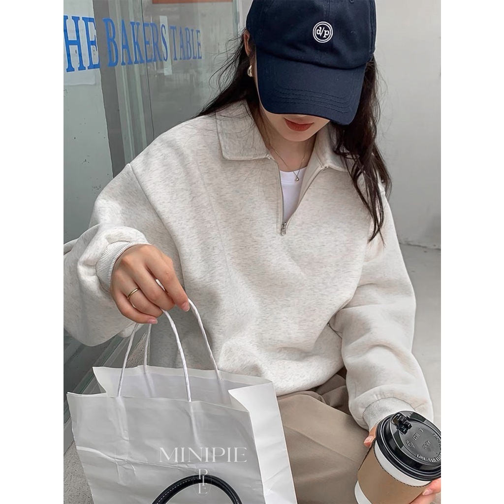 Áo Sweater cổ khoá Basic áo nỉ Polo Tay Dài Phong Cách