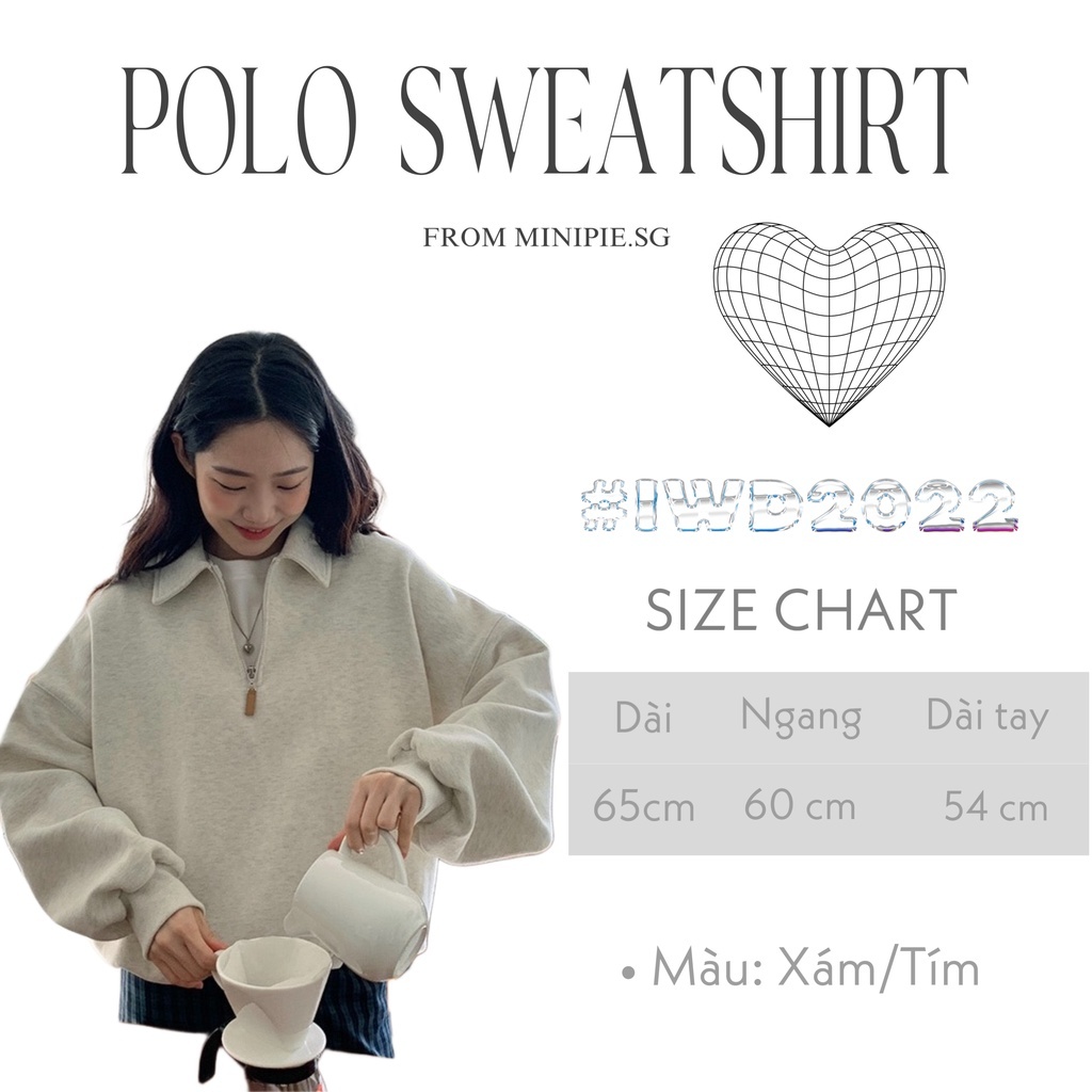 Áo Sweater cổ khoá Basic áo nỉ Polo Tay Dài Phong Cách