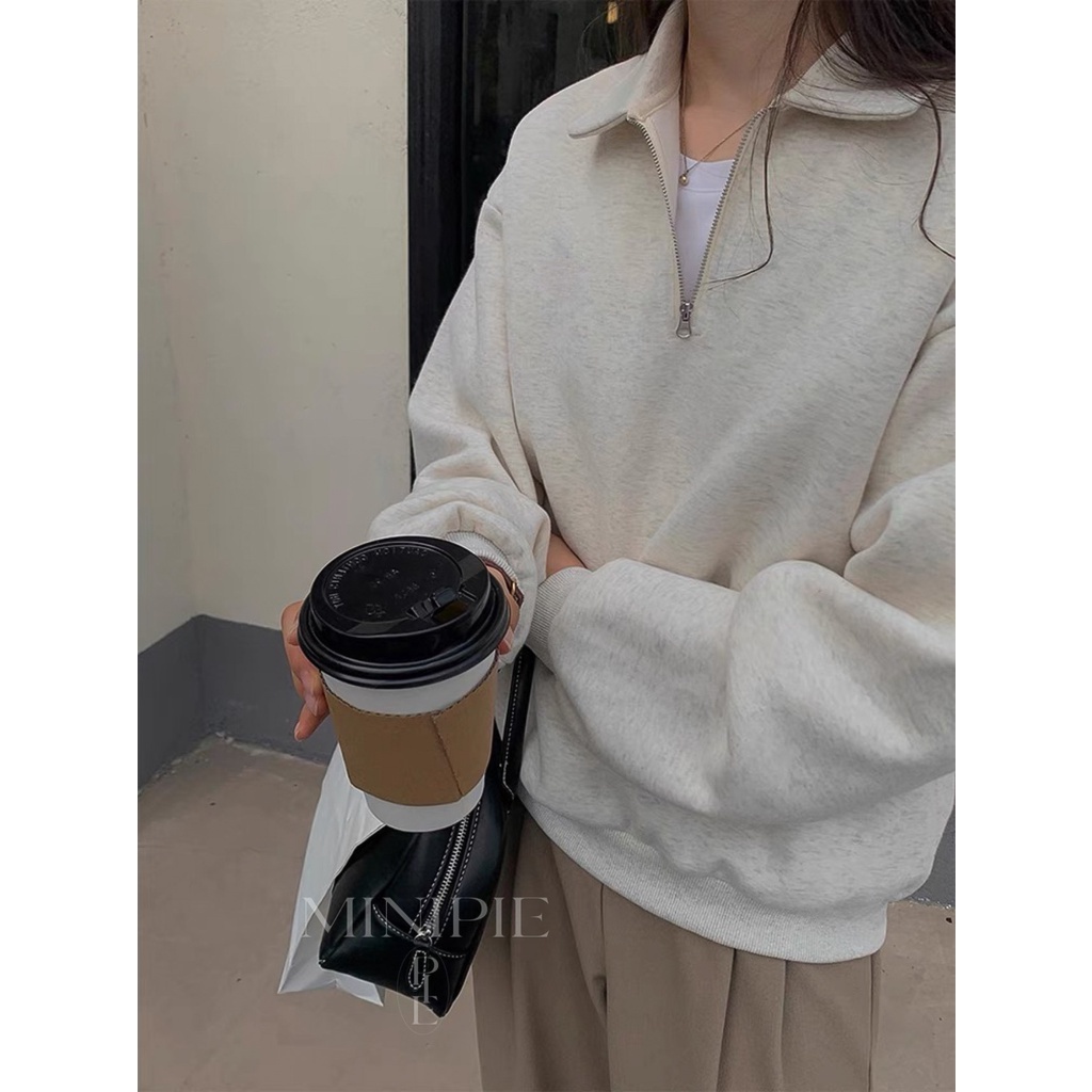Áo Sweater cổ khoá Basic áo nỉ Polo Tay Dài Phong Cách