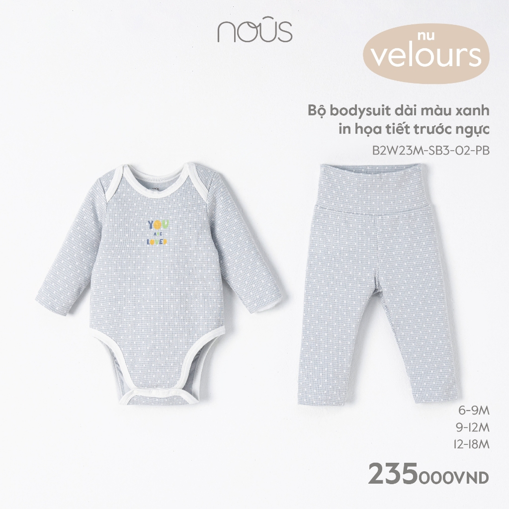 Bộ bodysuit dài màu xanh,vàng in họa tiết trước ngực