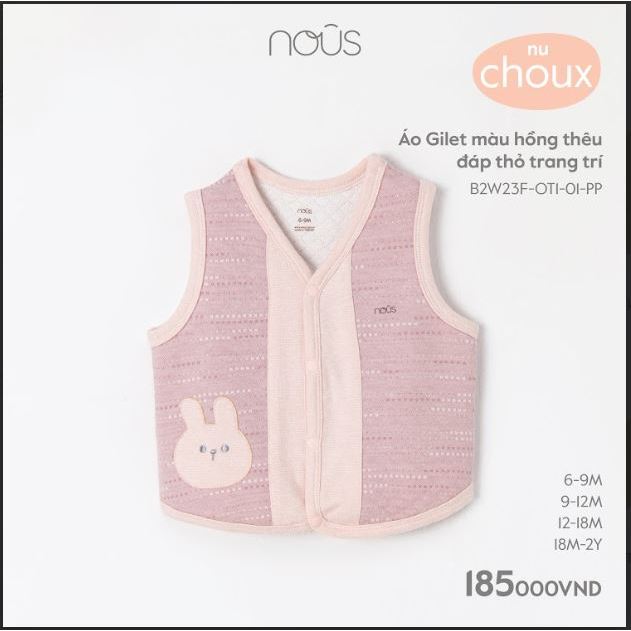 Áo gilet màu hồng, xanh thêu đáp thỏ trang trí