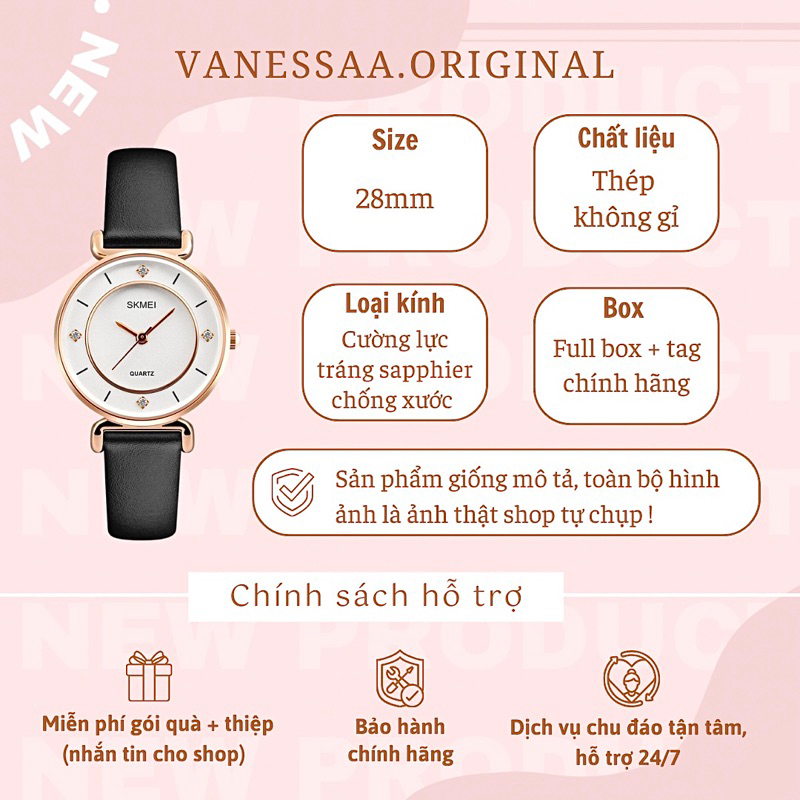 Đồng Hồ nữ công sở thời trang mặt tròn nhỏ skmei dây da thời trang đi kèm bảo hành chính hãng