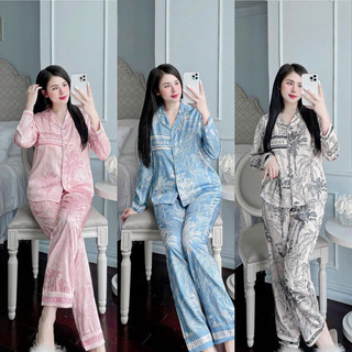 Bộ ngủ lụa xước thiết kế tay dài