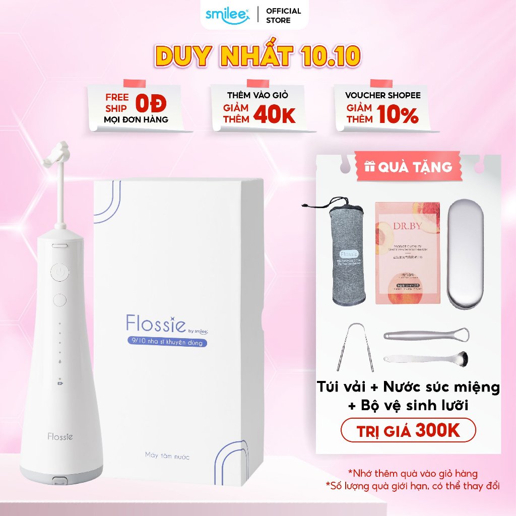 Máy tăm nước cầm tay Flossie 360 độ vòi phun làm sạch 2 chiều, Hàng chính hãng Smilee bảo hành 1 đổi 1