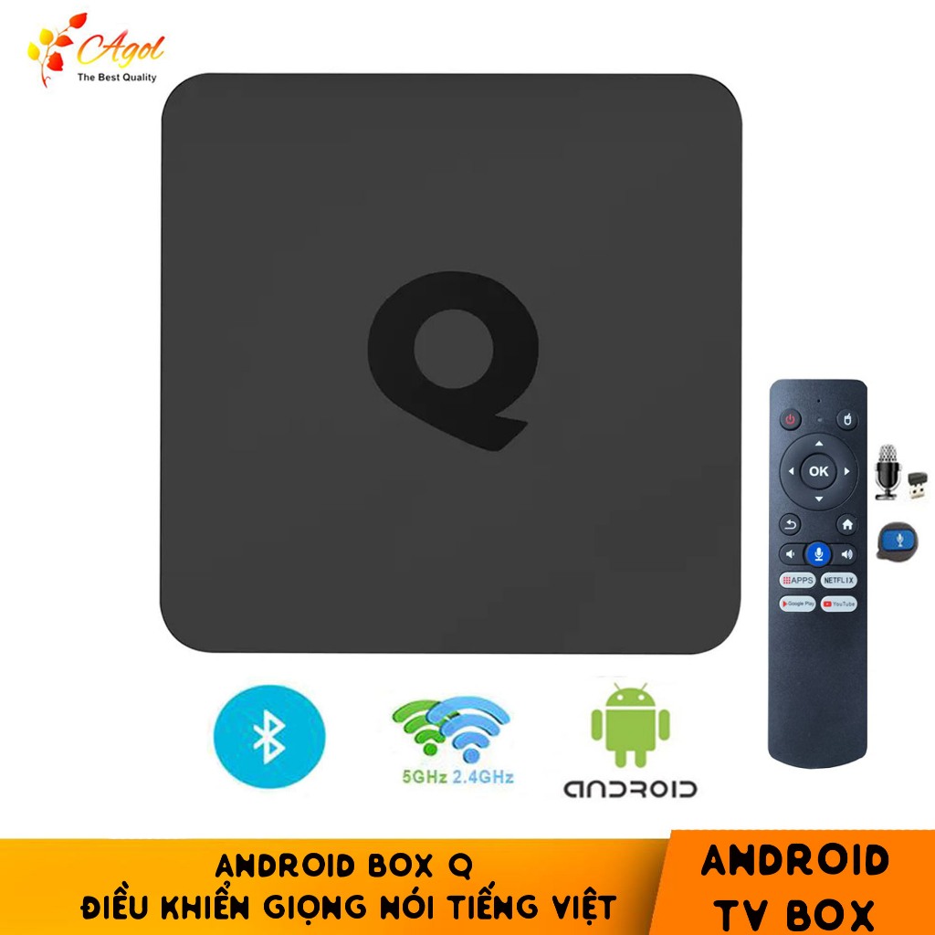 android box Q mới có điều khiển giọng nói tiếng việt hỗ trợ bluetooth Wifi băng tần kép cài sẵn chương trình tivi và xem