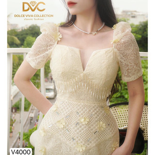 V4000 - váy ren hoa màu be