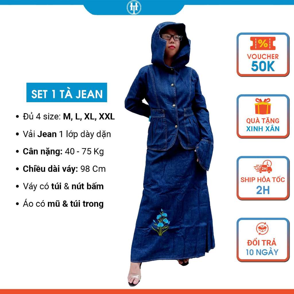 Áo váy chống nắng jean nữ cao cấp vải cotton dày dặn và mềm mại SJHT04 H&T FASHION
