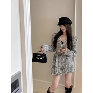 set váy dạ xám thắt dây eo hàng order 10 ngày