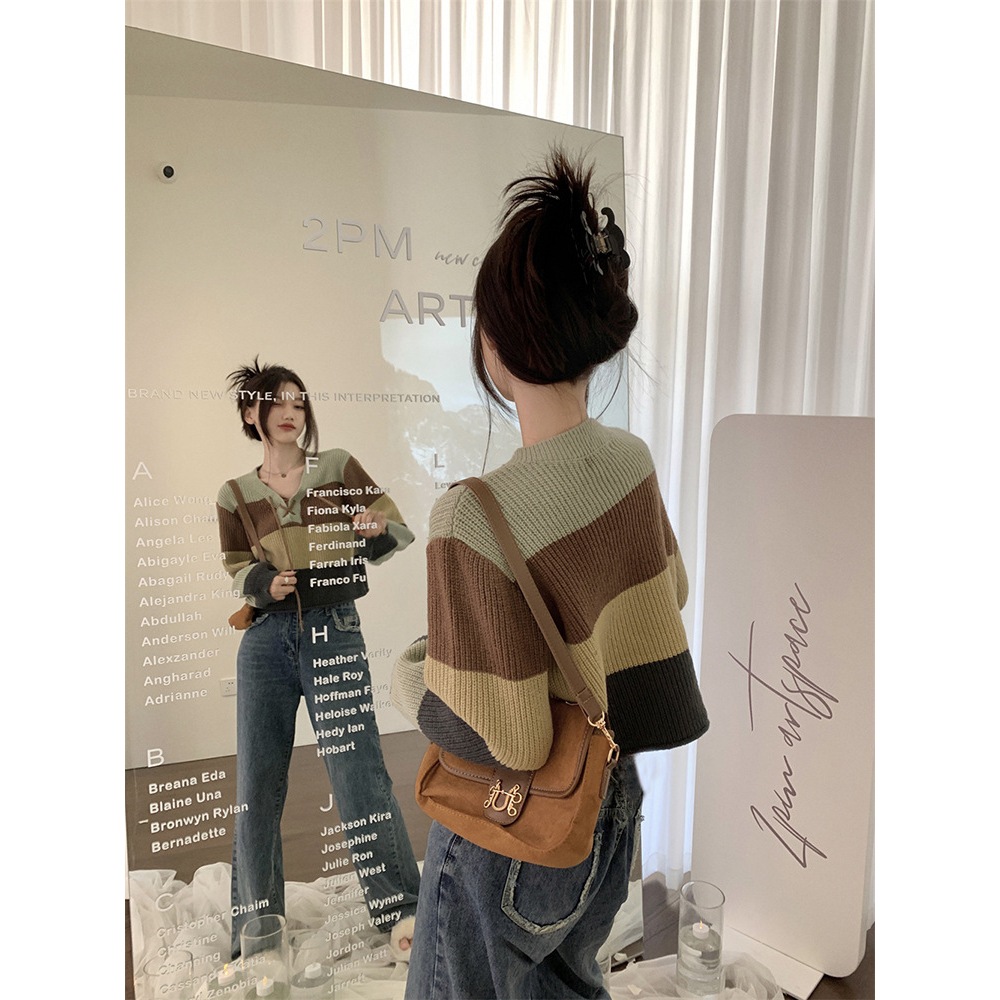 Áo len croptop nữ LULY SPORT chất len dày dặn.họa tiết kẻ sọc,phong cách Hàn Quốc trẻ trung- K52