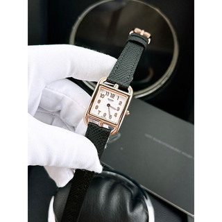 Đồng hồ Hermes nữ dây da đen mặt vuông Hermes Heure H Super mặt trơn siz 26mm