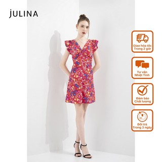 Váy ngắn cổ chữ v in hoa màu hồng Julina (có bigsize) jf870a