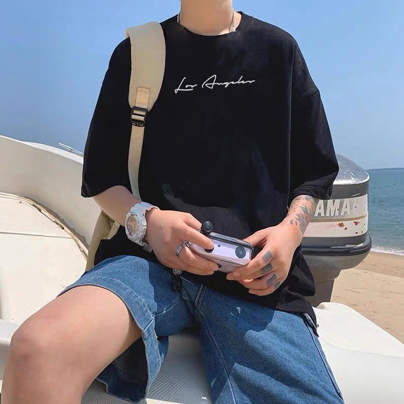 Áo thun nam nữ form rộng tay lỡ LOS ANGELES dày mịn
