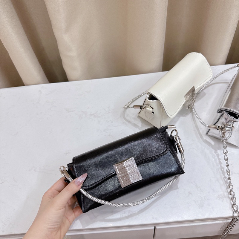 Túi nữ đeo chéo khoá vuông FF quai đá xách cầm tay sang chảnh