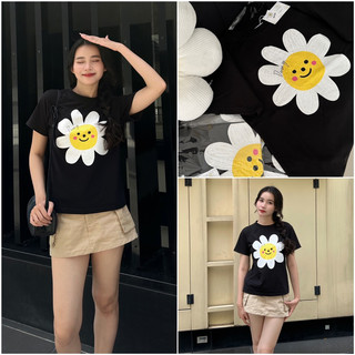 MONDAY DEROSE BABYTEE - Áo thun babytee màu đen in hình hoa Daisy xinh (màu đen)