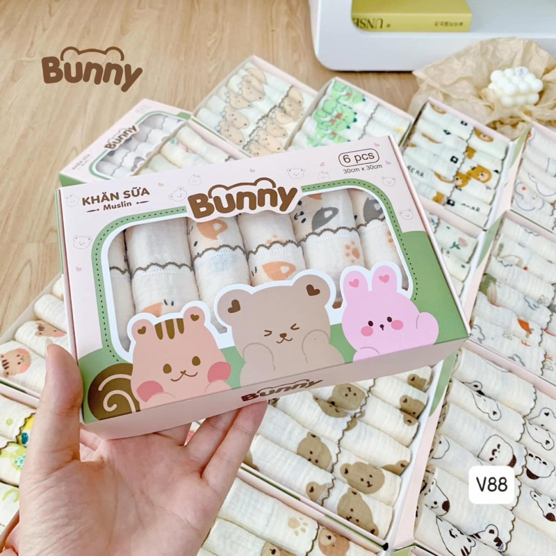Set 6 Khăn Sữa Bunny Chất Liệu Xô Muslin cao cấp
